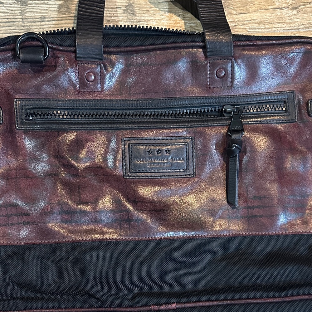 John Varvatos Leather Briefcase - Deep Red and Black